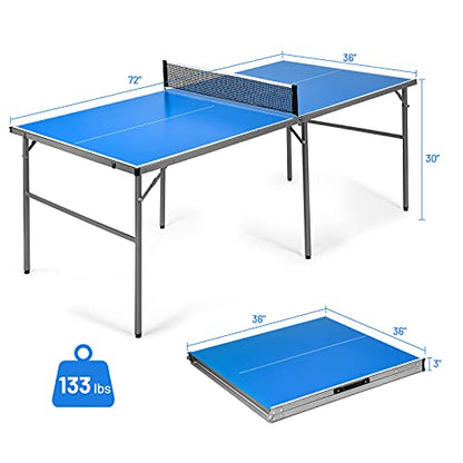 GYMAX Folding Table Tennis Table Set, Complete Ping Pong Table Combo with Removable Net, 2 Paddles & 3 Balls, Potable Table Tennis Kit for Family Kids Game