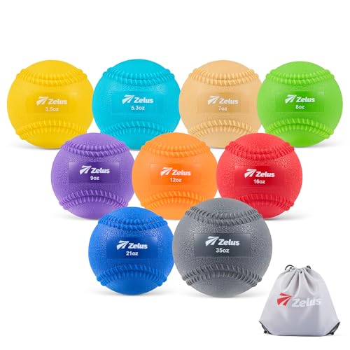 ZELUS Weighted Baseball Set with Seams for Hitting Pitching, Plyometric Baseballs with Carry Bag, Variable Weighted Balls for All Skill Levels - color: Full Pro Training(9 Pack)