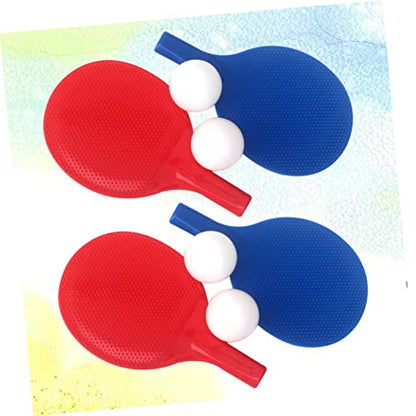 Generic 2 Sets Outdoor Table Tennis Racket Set with Plastic Pong Paddles and Balls for Beginners Safe Smooth Bezels Red and Blue for Parent Play and Tennis Practice