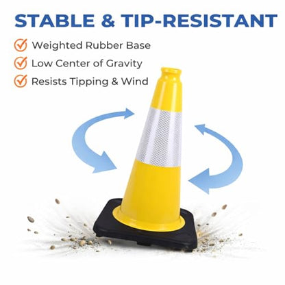 6 Pack Yellow 18 Inch Black Base Traffic Cones for Vehicle Maneuvering Practice, Driving Training, Lane Marking & Safety Warning (6, Yellow, 18 Inch) - color: Yellow, size: 18 Inch
