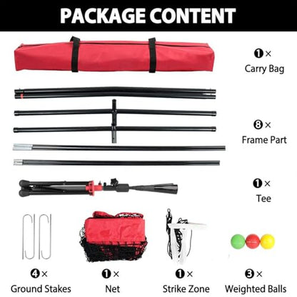 7' x 7' Baseball Net Set with Travel Tee, 3 Weighted Balls & Strike Zone for Hitting, Pitching, Batting & Fielding Training | Collapsible Portable Training Net for Indoor & Outdoor