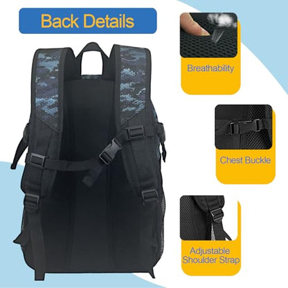 DAFISKY Basketball Backpack, Basketball Bag with Ball Holder Shoes Compartment, Sports Equipment Bag for Soccer Ball, Volleyball - color: CamoBlue