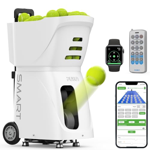 PT-Smart: Tennis Ball Machine | APP Controlled 20-Point Programming | 4-6Hr Battery Life | 20-120km/h Variable Speed | 100+ Ball Capacity | Portable Professional Training - color: White