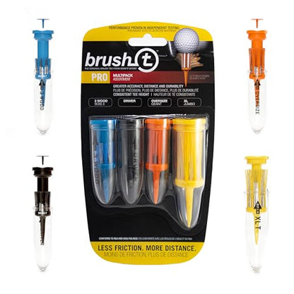 BRUSH T Premium Plastic Golf Tees, Unbreakable Innovative Design, Consistent Height, Perfect Golf Gift for Men and Women. Multiple sizes 2", 2.2", 2.4", 3 1/8" - 4 Pack (3 Wood, Driver, Oversize, XLT)