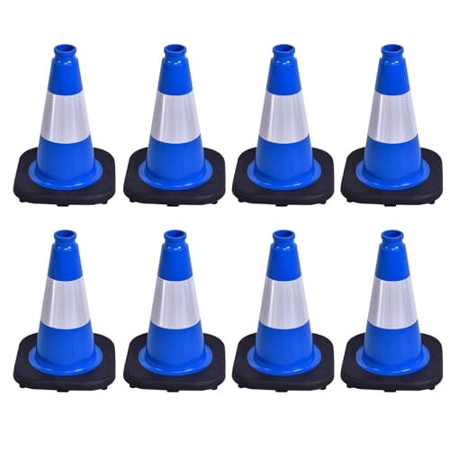 8 Pack 12 Inch Blue Safety Cones Durable with Black Base, Driveway Markers, Skating Practice, Pet Agility Training, Parking Lot Use (8, Blue, 12 Inch) - color: Blue, size: 12 Inch