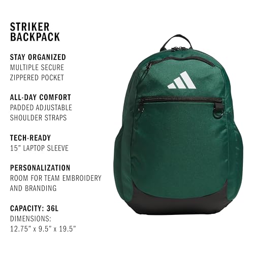 adidas Striker 3 Team Sports Backpack – Daypack for Sports Gym Travel, 36L - color: Dark Green