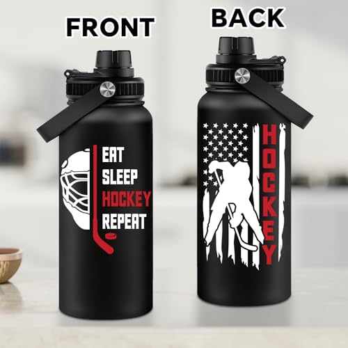 Fufandi Hockey Gifts for Men - Hockey Mom Gifts, Gift Hockey Player for Men Boy - Hockey Lover Sports Love Travel Water Bottle 32oz - color: Hockey Black