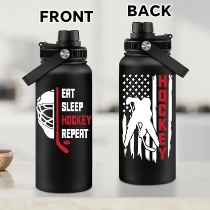 Fufandi Hockey Gifts for Men - Hockey Mom Gifts, Gift Hockey Player for Men Boy - Hockey Lover Sports Love Travel Water Bottle 32oz - color: Hockey Black