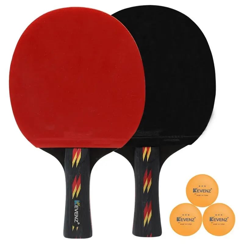 KEVENZ 2-Pack Patent Advanced Table Tennis Racket Come with Anti-Skid Handle, Wooden Blade Surrounded by Rubber