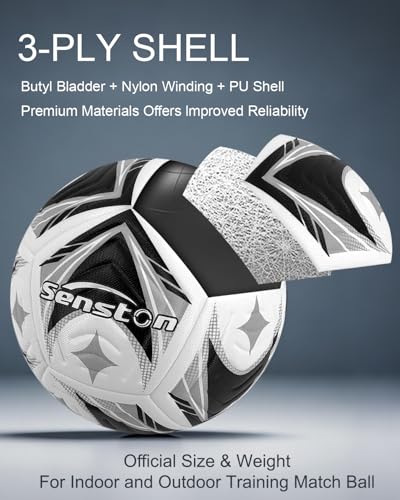 Senston Soccer Ball Size 5 -Official Match Weight-Youth & Adult Soccer Players - Air Pump Included - color: black