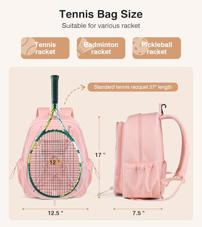 Marvolia Tennis Bags for Women Men, Tennis Backpack Holds 2 Rackets with Ventilated Shoe Compartment & Wet Pocket, Tennis Racket Bag Backpack for Pickleball Tennis Badminton - color: Pink