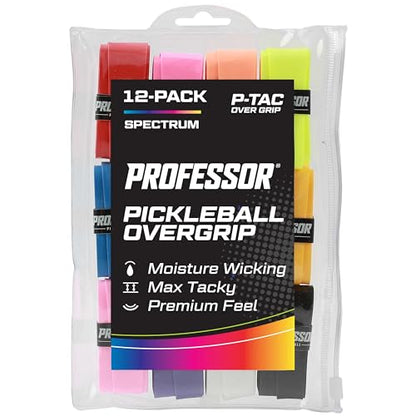 Professor P-Tac Pickleball Paddle Overgrip – Max Tacky, Moisture-Wicking Grip Tape for Pickleball Paddles in 6 & 12 Packs, Anti-Slip & Durable Overgrip for Control & Enhanced Performance