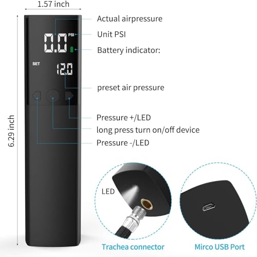 Pumteck Electric Ball Pump, Smart Air Pump Portable Fast Ball Inflation with Precise Pressure Gauge and Digital LCD Display for Football Basketball Volleyball Football - color: Black