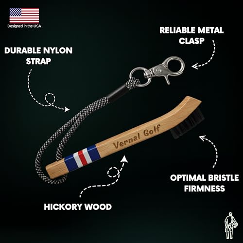 Golf Brush Made from Hickory Wood, Golf Club Groove Cleaner with Secure Clip Attachment for Bags and Carts - Golf Gifts for Men - color: Red and Blue