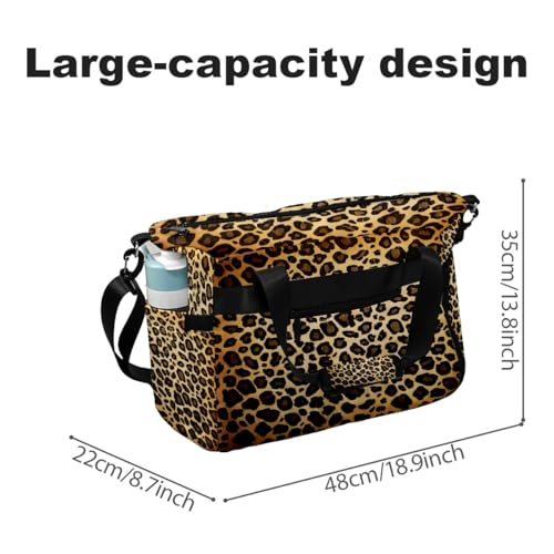 Brown Leopard Print Sports Duffle Bag - Large Gym Bag with Ventilated Shoe Compartment & Front Racket Sleeve, Waterproof Lightweight for Women Men Tennis Pickleball Travel - color: Brown Leopard Print