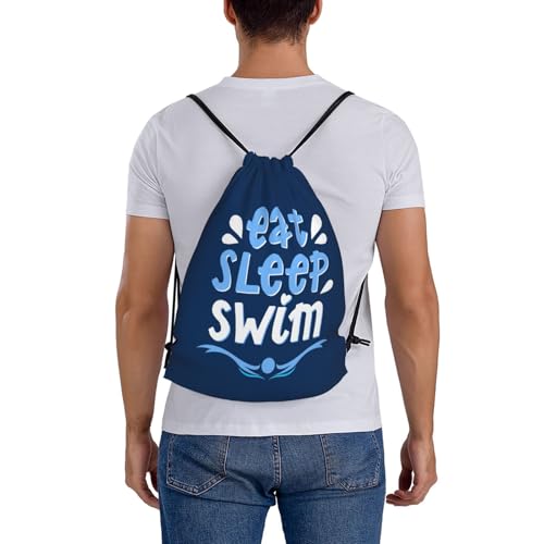Eat Sleep Swim Unisex Drawstring Backpack Bag Sport Gym Travel Swim Sackpack - color: Eat Sleep Swim