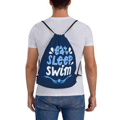 Eat Sleep Swim Unisex Drawstring Backpack Bag Sport Gym Travel Swim Sackpack - color: Eat Sleep Swim