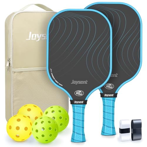 Pickleball Paddles Set, USAPA Approved Carbon Fiber Pickleball Set of 2 with Beginner Pickleball Rackets, Indoor Outdoor Pickle Balls for Adults Men Women, JT-1 - color: Blue