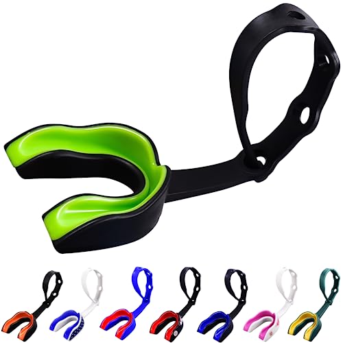 Oral Mart Strapped Mouth Guard for Football, Lacrosse, Ice Hockey, Taekwondo (USA Flag, Fangs, 15+ Colors to Choose from) - Sports Mouthguard with Fixed Strap (Strapped, Youth or Adult) - color: Green Monster, size: Youth (Age 12 & Below)