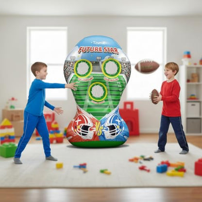 52" Inflatable Football Target Toss Game for Kids - Large Indoor Outdoor Party Games & Football Toys with 2 Laced Footballs & Pump - Quarterback Training Sports Gifts for Boys Ages 3 4 5 6 7 8-12