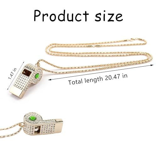 Metal Chain Rhinestone Whistle, Necklace Whistle, Suitable for Coaches, Referees,Lifeguard, Sports Activities (Gold) - color: Green