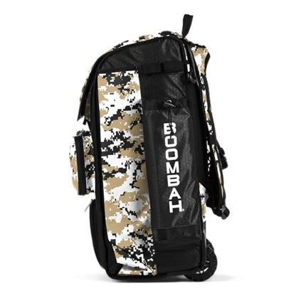 Boombah Catchers Superpack Hybrid Rolling Digital Camo Bat Bag - Multiple Colors - Wheeled & Backpack Version - color: Black/Vegas Gold