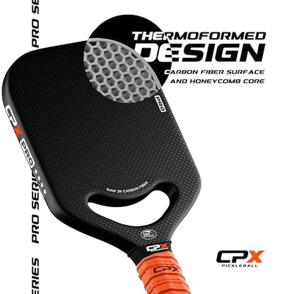 CPX Pro Carbon Fiber Pickleball Paddle - Professional Grade, Matte Finish, Honeycomb Core, Tennis Style Grip - Edgeless Paddle Designed in Chicago, USA - color: Black Pro