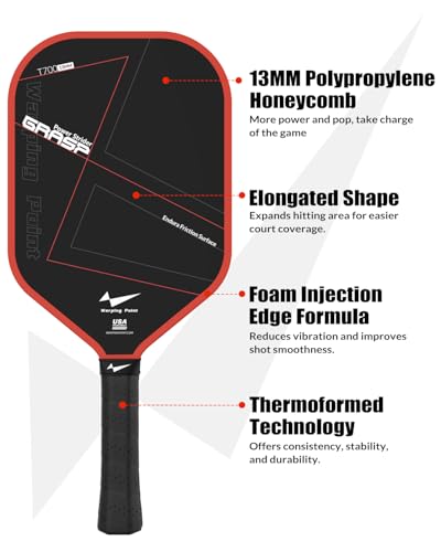 Warping Point Pickleball Paddle, Carbon Fiber Paddle with Endura Friction Surface, Polymer Honeycomb Core, Design for Ultimate Spin & Power, Large Sweet Spot & Contro, USAP Approved