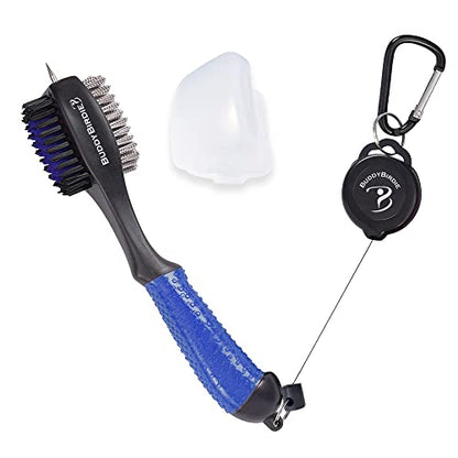Retractable Golf Club Brush | Oversize Double Brush & Ergonomic Grip & Retractable Groove Cleaner & Lanyard - color: Blue