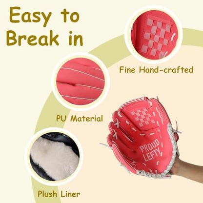 Urby Left Handed Baseball Glove, Left Handed T Ball Glove for Lefty, Left Hand Throw Only. T-Ball & Youth Baseball Gloves. - color: Pink, size: 11.5in Age 7-11