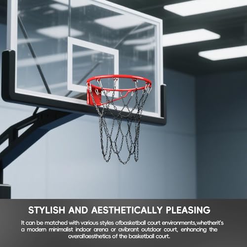 Basketball Net Heavy Duty Replacement,Carbon Steel Chain Basketball net, Anti-Rust Use Indoor Outdoor Standard 12 Loops Hoop - color: Black