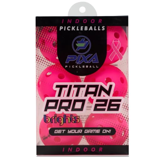 PIXA Titan Pro 26 Indoor Pickleball - USAPA Approved, Durable Indoor Pickleballs, Consistent Bounce, Smooth Flight, Ideal for Competitive Play- Packs of 3, 6, 12, 50 - color: Pickled Pink, size: 6 Pack