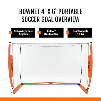 Bownet Portable Soccer Goal – Folding Pop Up Soccer Goal Net for Backyard Training & Practice, Durable Steel Frame, Easy Setup, Carry Bag Included - size: 4 x 6 ft