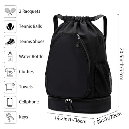 GQIIRL Tennis Bag for Women Men - Water Resistant Tennis Backpack to Hold 2 Rackets with Shoe Compartment, Lightweight Pickleball Paddles Badminton Squash Racquet Bags for Youth Girls Teenager
