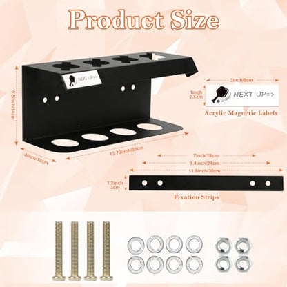 Pickleball Racket Ball Holder Holds 4/12 Paddles Pickleball Storage Rack with Label to Track Next Up Players Pickleball Paddle Holders To Fence Wall Hanging Storage Outdoor Not Include Paddles (3)