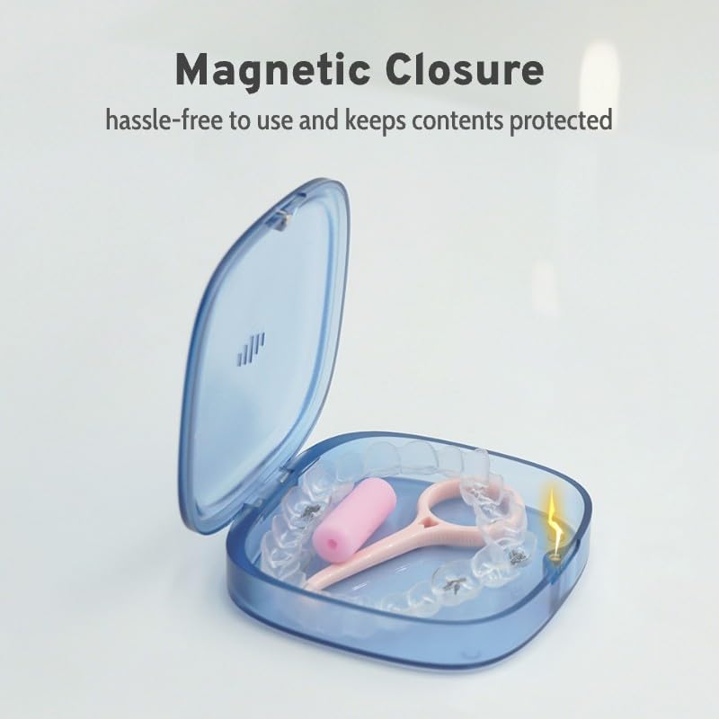 Transparent Slim Retainer Case, Small Square Aligner Box for Travel, Compact Night Guard Container with Vent Holes, Fancy Retainer Holder Compatible with Invisalign(Clear Pink) - color: Clear Pink
