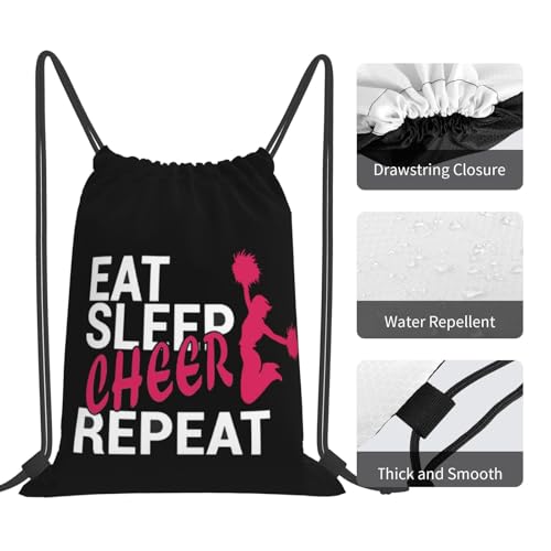 Eat Sleep Cheer Repeat Unisex Drawstring Backpack Bag Sport Gym Travel Swim Sackpack - color: Eat Sleep Cheer Repeat