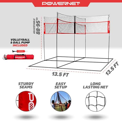 PowerNet Four Square Volleyball Net, Fun New Game, Play at The Park or Beach, 2 Versions - style: Four Square