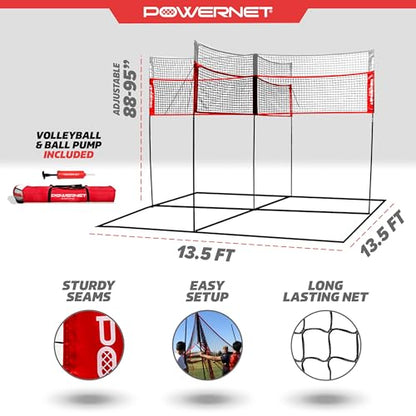 PowerNet Four Square Volleyball Net, Fun New Game, Play at The Park or Beach, 2 Versions - style: Four Square