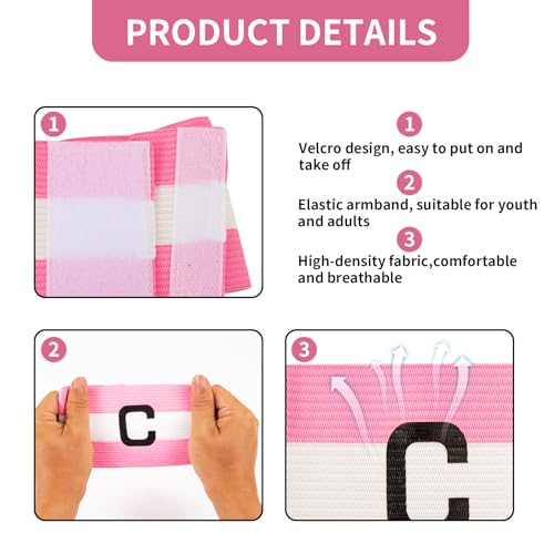 1 Pieces Elastic Football Soccer Captain Armband Adjustable Outdoor Football Player Bands for Youth Adult Pink