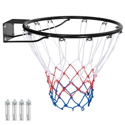 GYMAX Basketball Rim, 15/18 inch Basketball Rim Replacement with All-Weather Net, Basketball Hoop Replacement Rim Outdoor/Indoor for Wall Door Mounted