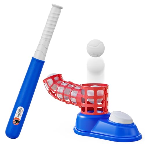 Toddler T-Ball Set for Kids – Includes 10 Balls & Baseball Bat, Easy-Hit Tee Trainer, Red/Blue, for Boys & Girls