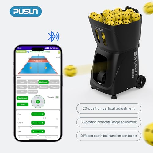 Pickleball Machine-PUSUN Launcher for Professional Training | App& Remote Control | Speed, Angle, Rotation Adjustment | Large Capacity (85+ Balls) | 4-6 Hour Battery Life | Self-Programming - color: Black
