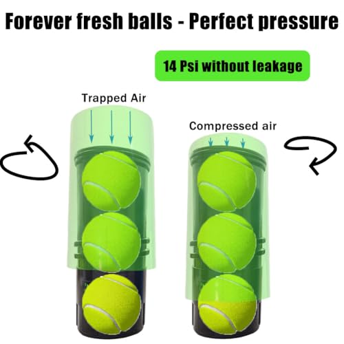 Tennis Ball Pressurizer, 3-Ball Capacity, 14 PSI, with Extra Sealing Ring,Extends Tennis Ball Life,Revives Old Balls, Tennis Lovers,Green