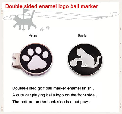 Adhere Golf Ball Markers Personlized Double Side Cute cat Logo Enamel with A Magnetic Hat Clips,A Premium Golf Gifts. - color: C-Black