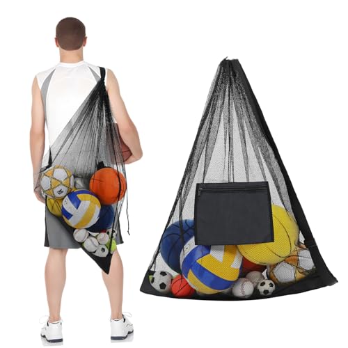 Large Mesh Ball Bag for Soccer Volleyball and Basketball Sturdy Drawstring Sports Equipment Storage Bag for Players for Team Gear