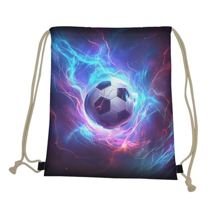 Mumeson Backpack Durable Large Capacity Drawstring Bag Backpack Satchel Bag Shoulder Bag, Fire Thunder Soccer Print - color: Fire Thunder Soccer