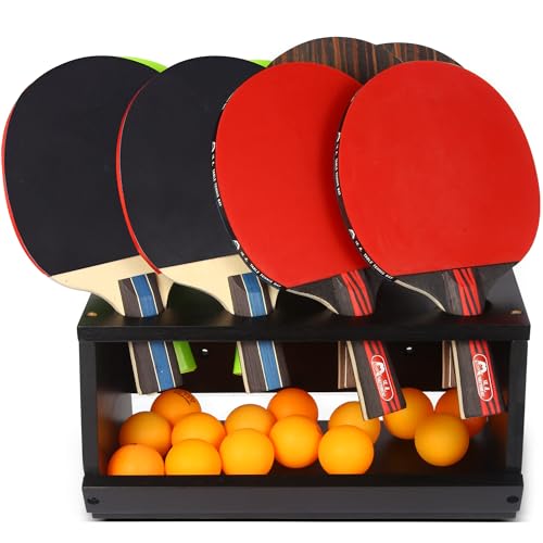 Ping Pong Paddle Holder Wall Mount & Desktop 2-in-1,Table Tennis Racket Display Organizer Holds 8 Rackets, Ping Pong Paddle Storage Rack in Game Room, Man Cave, Office, Home - color: Black