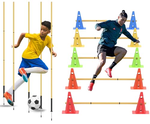 Football Training Cones Agility Soccer Cones, Indoor Outdoor and Festive Events Field Marker Agility Cones with 5 Adjustable Soccer Agility Training Poles