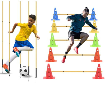 Football Training Cones Agility Soccer Cones, Indoor Outdoor and Festive Events Field Marker Agility Cones with 5 Adjustable Soccer Agility Training Poles